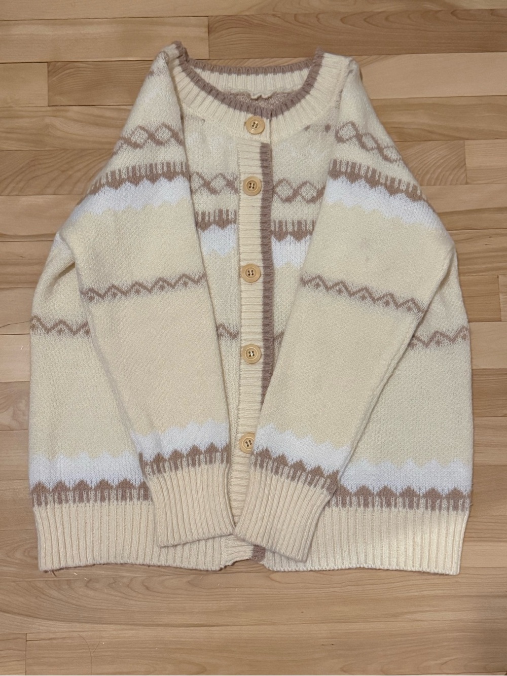 Cream Fair Isle Button-Front Women's Cardigan Sweater